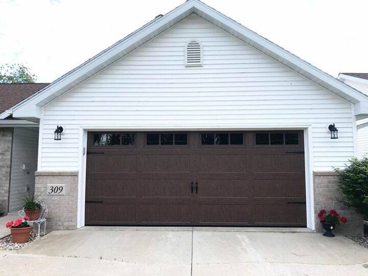 New Brown overhead garage door installed by Overhead Door Companies in Green Bay, New London, WI, Waupaca, and Surrounding Areas